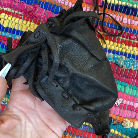 Vintage All Leather & Handmade in LA — Dark Brown Fringe Bralette Top w/ Beads - Picture 4 of 9